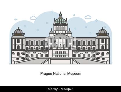 Ligne vectorielle illustration du Musée National, Prague, République tchèque. Illustration de Vecteur