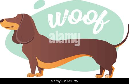 Chien heureux. Woof. Il télévision style. Cartoon Teckel est une illustration simple. Illustration de Vecteur