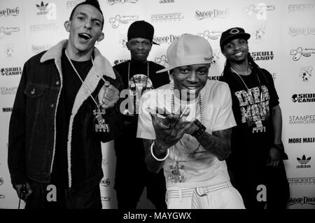 Khleo Thomas, JBar, Deandre Way aka Soulja Boy et Lil Playboii à Snoop Dogg Malice n Wonderland premiere le 22 mars 2010 à Los Angeles, Californie. Banque D'Images