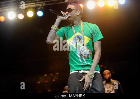 Le rappeur Deandre Way aka Soulja Boy Tell 'Em effectuant de la Summer Explosion à la sports arena le 20 août 2011 à Los Angeles, Californie. Banque D'Images