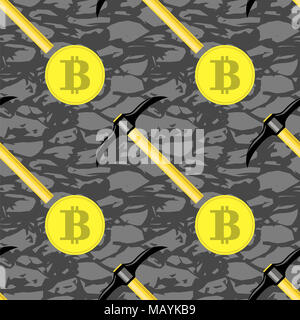 Bitcoin or motif transparent. L'exploitation minière Monnaie Crypto Texture avec coins et pioches Banque D'Images