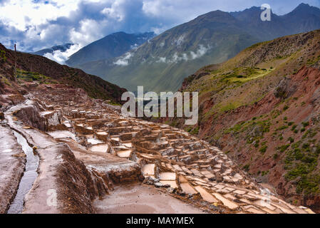 Salinas de Maras, les mines de sel de la Vallée Sacrée près de Cusco, Pérou Banque D'Images