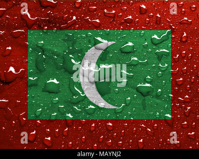 D'un drapeau des Maldives avec gouttes de pluie Banque D'Images