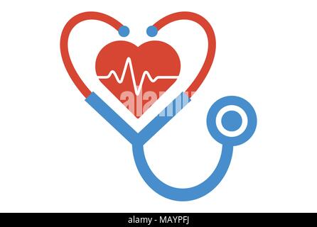stéthoscope amour coeur logo icône Illustration de Vecteur