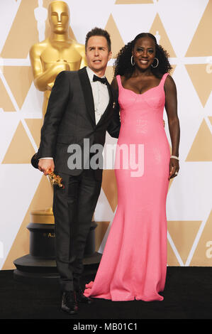 La 90th Annual Academy Awards Salle de presse : Sam Rockwell, Viola Davis Où : Los Angeles, California, United States Quand : 05 mars 2018 : Crédit/WENN.com Apega Banque D'Images