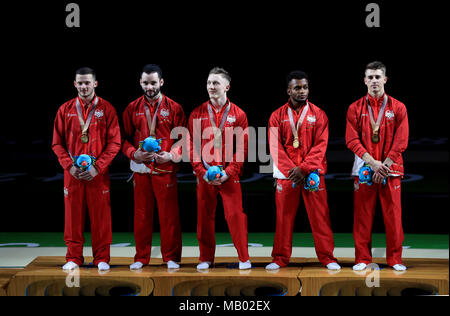 Daniel Purvis en Écosse sur le cheval de pommel lors de la finale de l'épreuve de gymnastique masculine au centre sportif intérieur de Coomera, au cours du premier jour des Jeux du Commonwealth de 2018 sur la Gold Coast, en Australie. Banque D'Images