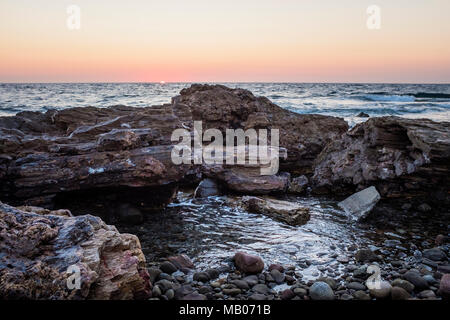 Sequioa pétrifiée sur la plage. Nissiopi, Parc de la forêt pétrifiée de Lesbos, géoparc de l'Unesco Banque D'Images