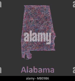 L'art de la ligne colorée de la carte de l'état de l'Alabama Illustration de Vecteur