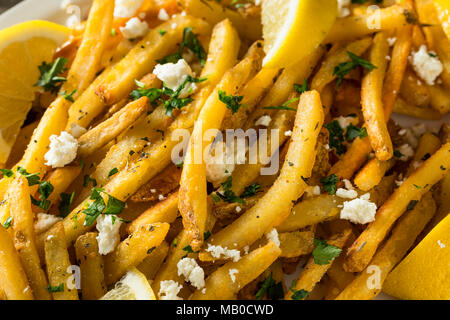 Feta grecque faite maison et frites Persil Citron Tzatziki et wit Banque D'Images