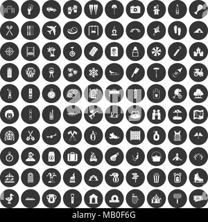 100 famille vacances icons set cercle noir Illustration de Vecteur