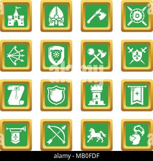 Médiéval chevalier icons set carré vert vector Illustration de Vecteur