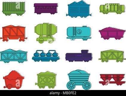 Icon Set Wagon style, couleur contours Illustration de Vecteur