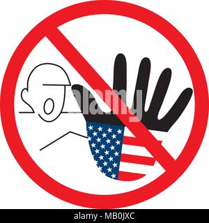 USA main comme panneau d'arrêt et d'avertissement symbolise United States of America met sans frais et sur mesure sur les marchandises étrangères et ferme les frontières pour les immigrés vector Illustration de Vecteur