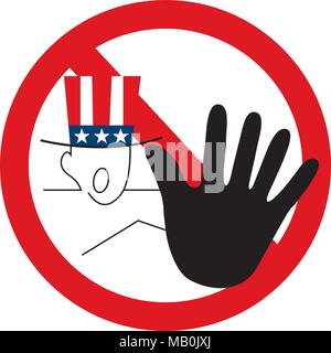 USA main comme panneau d'arrêt et d'avertissement symbolise United States of America met sans frais et sur mesure sur les marchandises étrangères et ferme les frontières pour les immigrés vector Illustration de Vecteur