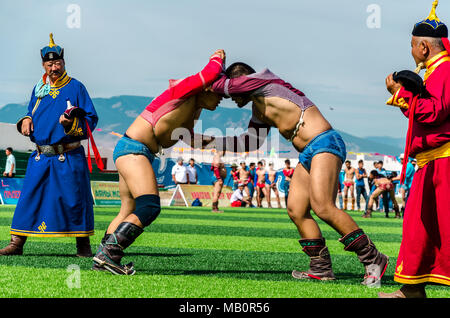 La concurrence Wrestiling, Lantern Festival, Murun, Mongolie Banque D'Images