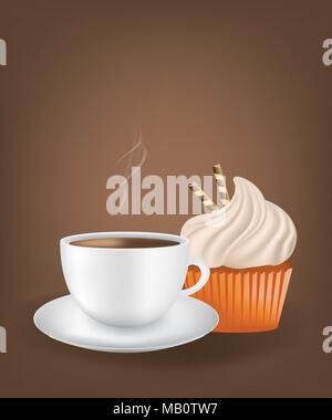 Tasse de café avec cupcake, vector Illustration de Vecteur