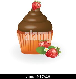 Cupcake chocolat avec fraise, vector Illustration de Vecteur