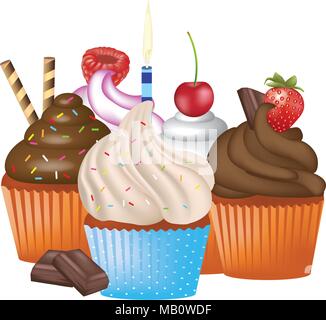 Cupcakes situé sur fond blanc Illustration de Vecteur