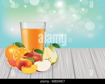 Divers Fruits et jus sur des planches, vector Illustration de Vecteur