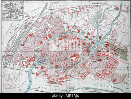 Stadtplan von Strassburg, Frankreich, 1895, plan de ville, France, Strasbourg, numérique l'amélioration de la reproduction de l'original d'imprimer à partir de l'année 1895 Banque D'Images