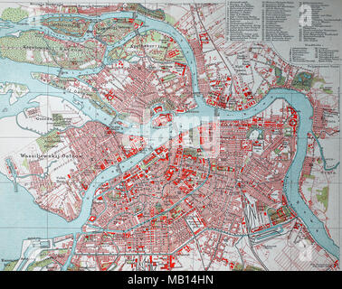 Stadtplan von Saint-Pétersbourg, Russie, 1895, la carte de la ville de Sankt Petersburg, Russie, numérique l'amélioration de la reproduction de l'original d'imprimer à partir de l'année 1895 Banque D'Images