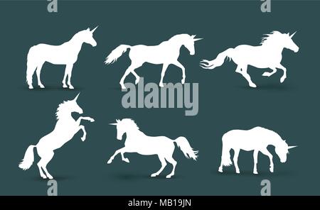 Les licornes Mignon Magic silhouettes. Illustration de Vecteur
