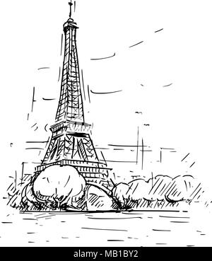 Croquis de dessin animé Tour Eiffel à Paris, France Illustration de Vecteur