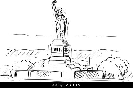 Croquis dessin de la Statue de la liberté, New York, United States Illustration de Vecteur