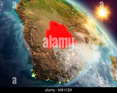 Lever du soleil au-dessus le Botswana a souligné en rouge sur le modèle de la planète Terre dans l'espace. 3D illustration. Éléments de cette image fournie par la NASA. Banque D'Images