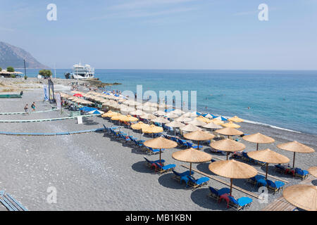 Vue sur la plage, Agia Roumeli, Sfakia, Chania, Crete Région (Crète), Grèce Banque D'Images