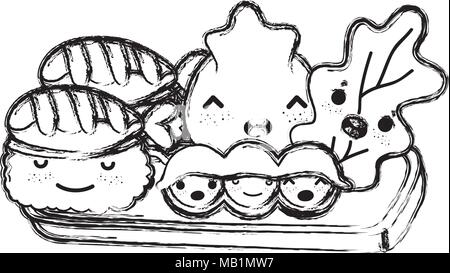 Grunge kawaii cute Japanese food savoureux Illustration de Vecteur