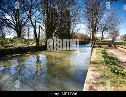 D'Écluses du canal, montrant les eaux de crues, East Yorkshire, England, UK. Banque D'Images