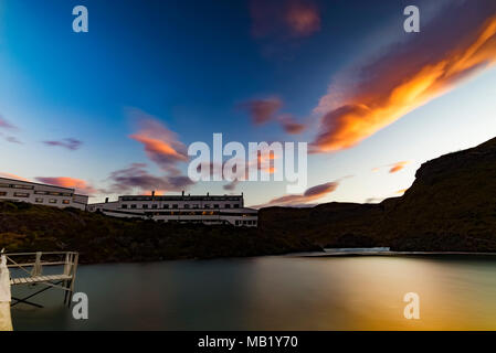 Hôtel Explora Patagonie, au coucher du soleil, le Chili. Banque D'Images