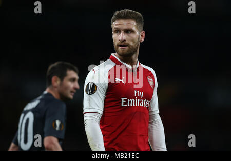 Shkodran Mustafi d'Arsenal au cours de l'UEFA Europa League match de quart de finale match aller entre Arsenal et le CSKA Moscou à l'Emirates Stadium le 5 avril 2018 à Londres, en Angleterre. (Photo par Arron Gent/phcimages.com) Banque D'Images