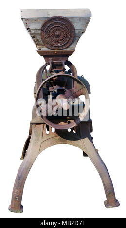 Rusty metal alien guerrier avec une arme de plaisanter concept. Vntage Retro Machines agrotechnical isolé sur blanc avec chemin Banque D'Images