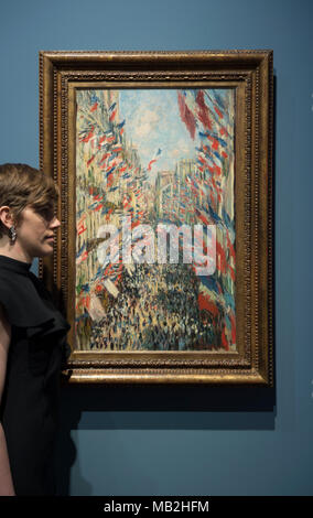 National Gallery, Londres, Royaume-Uni. 5 avril 2018. Le Credit Suisse : exposition Monet & Architecture, appuyez sur Afficher. Credit : Malcolm Park/Alamy. Banque D'Images