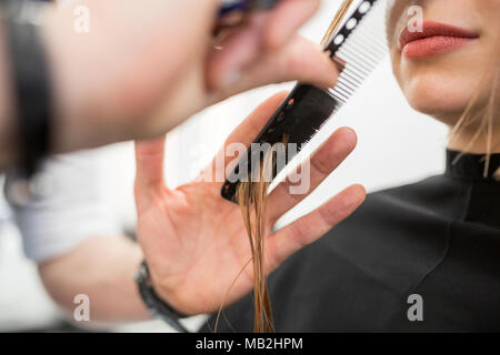 Portrait Portrait de coiffure coupe de cheveux mains client Banque D'Images