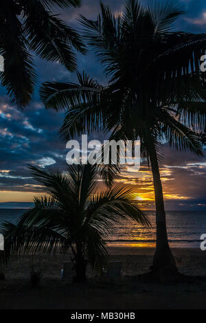 Coucher de soleil sur les palmiers dans l'île de Nosy Be, nord de Madagascar Banque D'Images