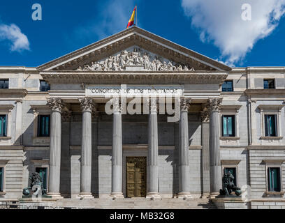 Congrès des Députés ou Congreso de los Diputados bâtiment, la chambre basse des Cortes Generales, la branche législative, l'Espagne, Communauté de Madrid Banque D'Images