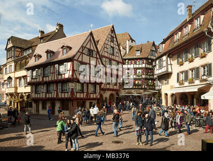 Maisons à colombages de la vieille ville, Colmar, Alsace, France Banque D'Images