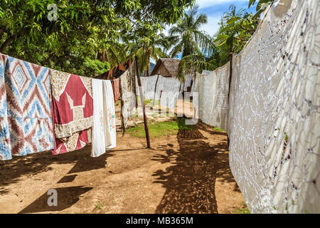 La vente de nappes à Nosy Komba Nosy Be (Madagascar), Banque D'Images