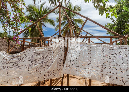 La vente de nappes à Nosy Komba Nosy Be (Madagascar), Banque D'Images