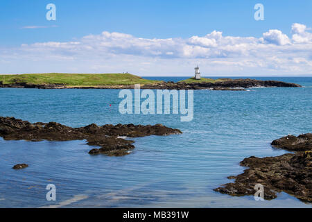 Elie Ness phare sur une pointe à travers Rocky Bay où les eiders mâles reste sur les roches dans le Firth of Forth. Elie et de Earlsferry Fife Scotland UK Banque D'Images