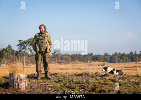 Wit Berger berger border collie à jour d'automne ensoleillé au parc national le 'Loonse en Drunense Duinen" aux Pays-Bas Banque D'Images