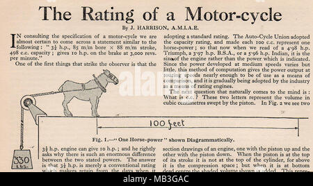 Un article de l'Garçons propre rapport annuel 1932-1933 (UK) expliquant le concept de puissance dans les motos Banque D'Images