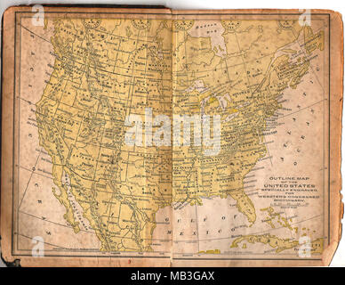 Une vieille carte des Etats-Unis d'Amérique de Webster's Dictionary 1906 Banque D'Images