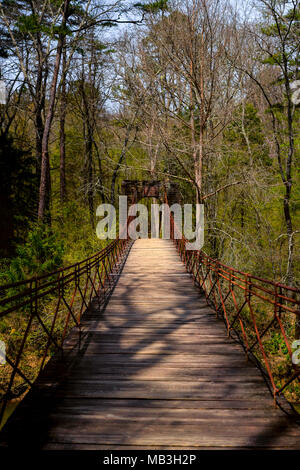 L'aventure vous attend sur l'autre côté de la Swinging bridge dans Tishomingo State Park dans le Mississippi. Banque D'Images