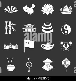 Symboles de voyage en Chine icons set vector gris Illustration de Vecteur