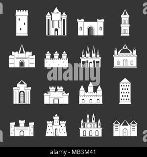 Tours et châteaux icons set vector gris Illustration de Vecteur