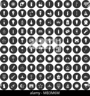 100 light source icons set cercle noir Illustration de Vecteur